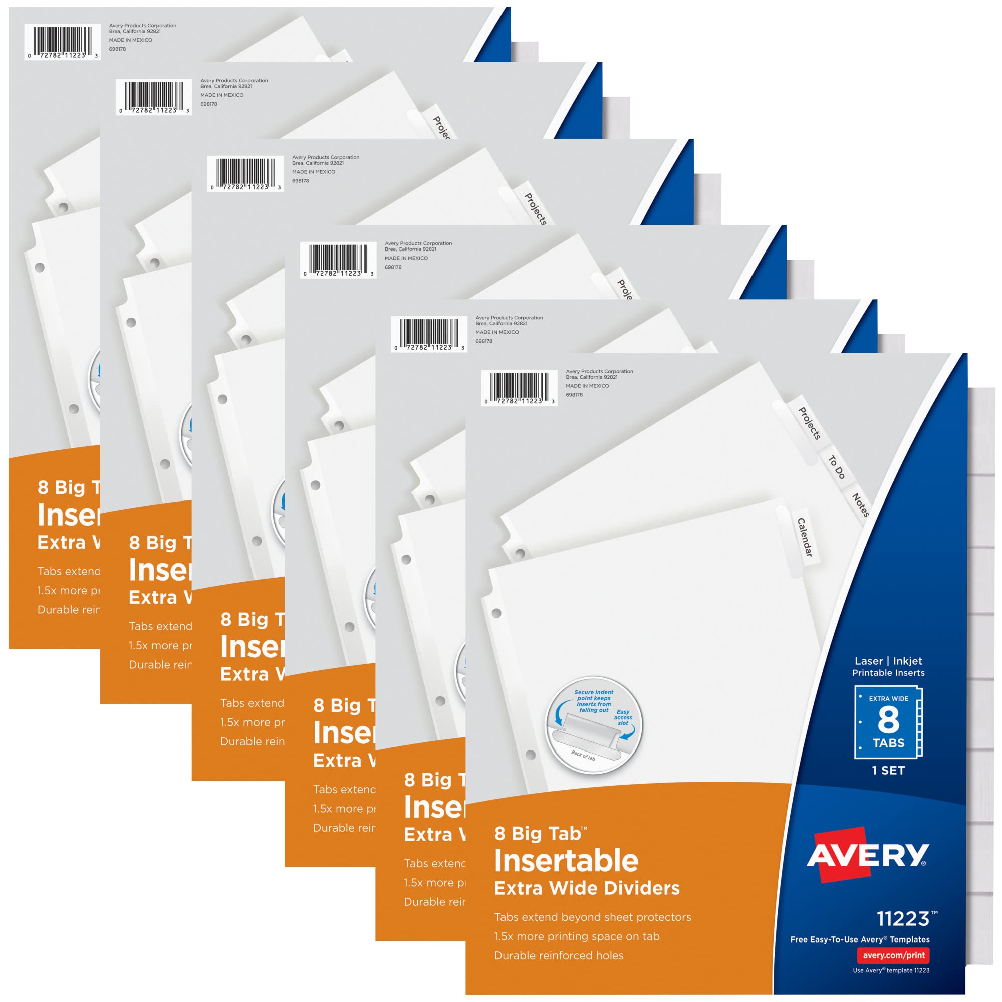Avery Big Tab Insertable Extra Wide Dividers for 3 Ring Binders, 8-Tab Sets, Clear Tabs, 6 Sets (21940)
