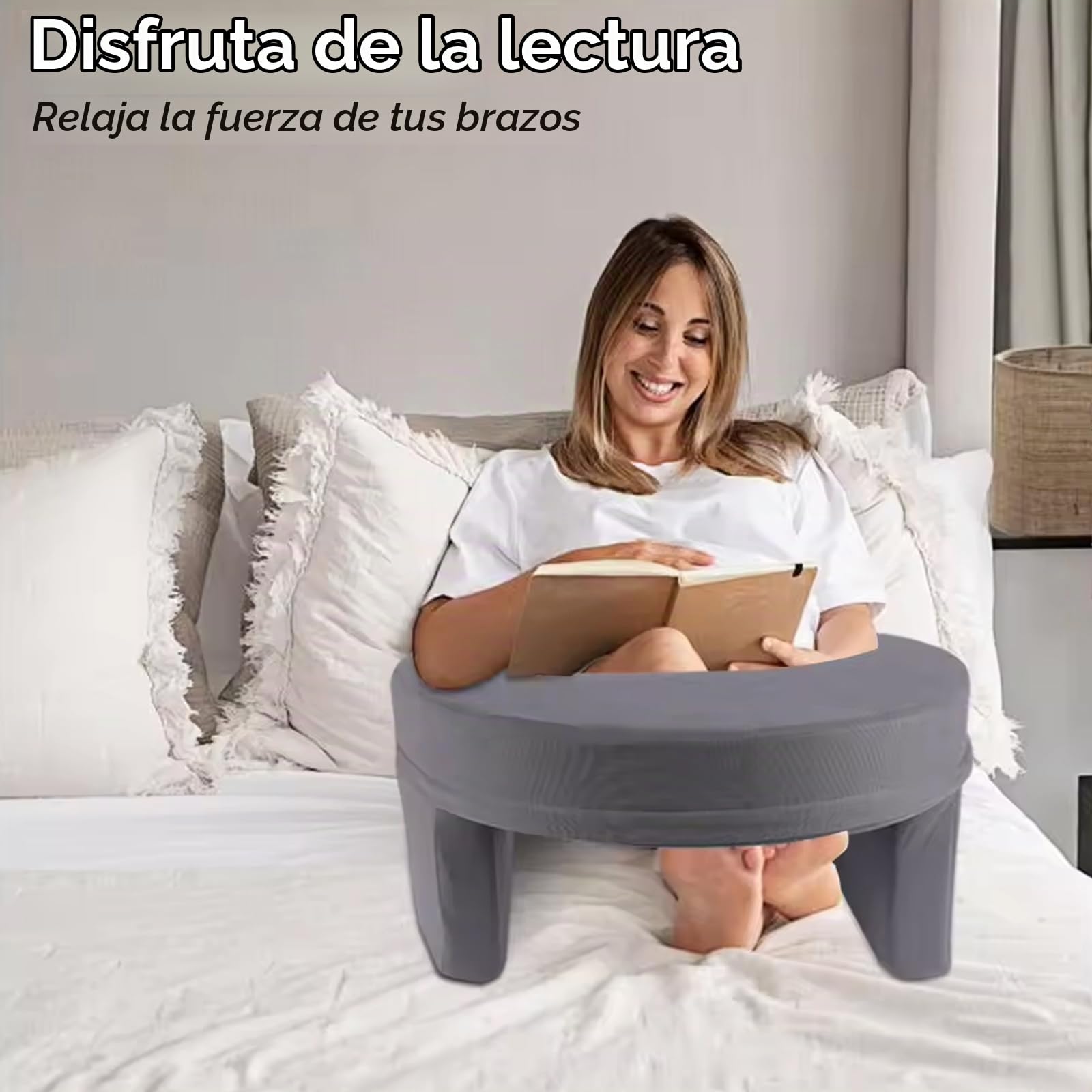 Cojin Lectura Cama - Espuma de Memoria Ergonómico Mesa Portatil Cama con Bolsillos Laterales, Tejido Antideslizante Mesa Ordenador Sofa para Bandeja Cama y Bandeja Sofa