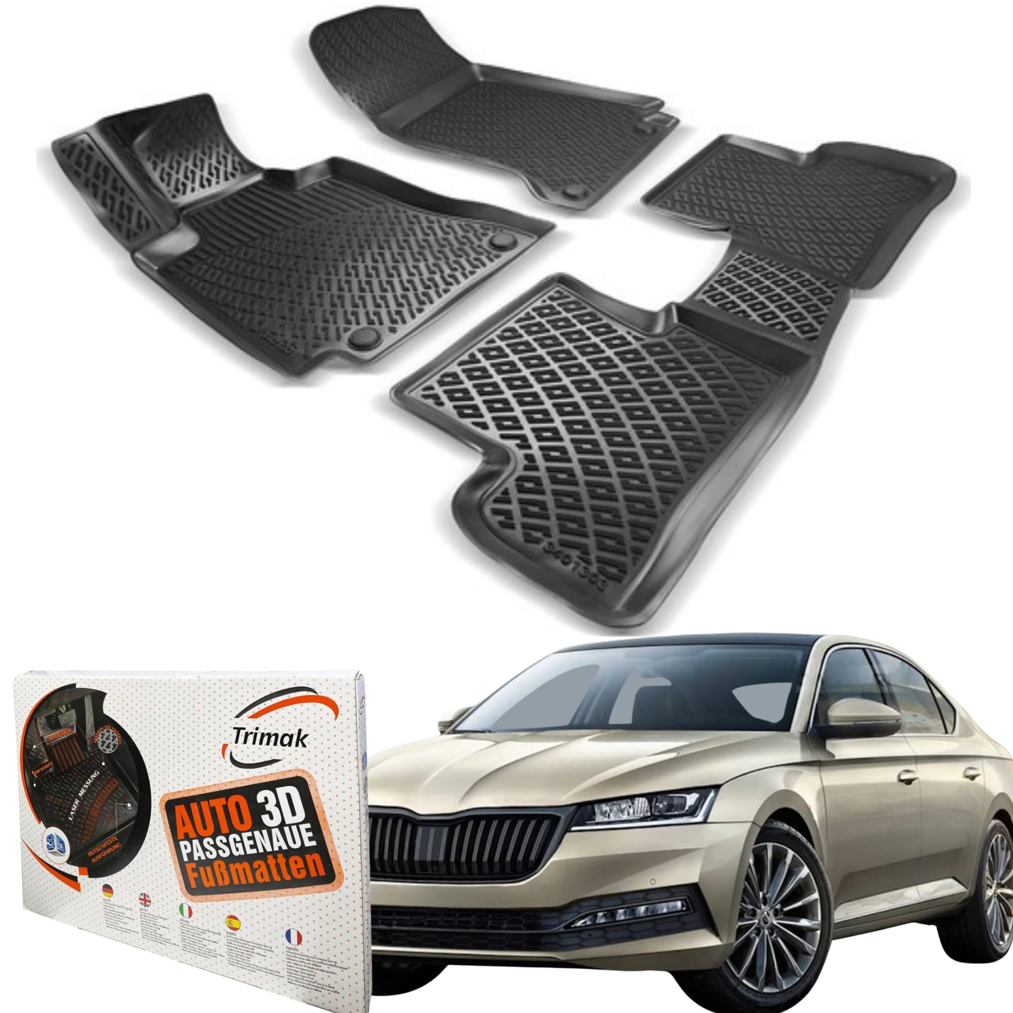 LEMENT Auto-Fußmatten Passgenaue ELEMENT 3D Fussmatten Für SKODA Kodiaq 2017 Heute 4 Tlg Fuer Skoda Kodiaq Suv Passgenaue S0qar04y