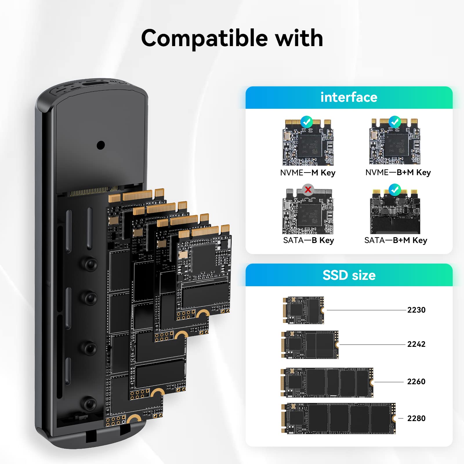 Amazon.com: Yottamaster M.2 NVMe SATA Enclosure Aluminum, 10Gbps