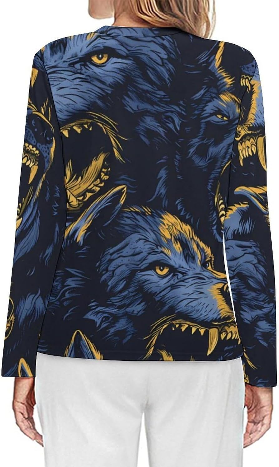 Angry Werewolf Women's Pajama Top Sleepwear Pajamas Sleep T-Shirt Long Sleeve Shirt Crewneck Tee