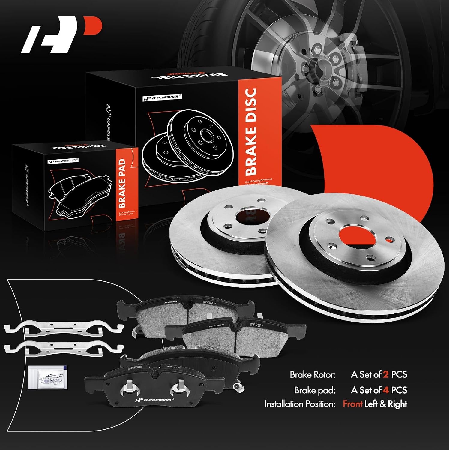 A-Premium 13.78 inch(350 mm) Front Vented Disc Brake Rotors + Ceramic Pads Kit Compatible with Dodge and Jeep Models - Durango 2011-2020, Grand Cherokee 2011-2012, 6-PC Set