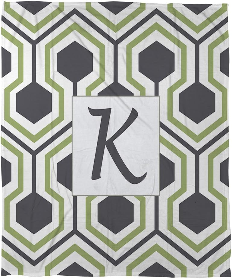 Manual Woodworkers & Weavers Coral Fleece Throw, 60 by 80-Inch, Monogrammed Letter K, Grey Honeycomb