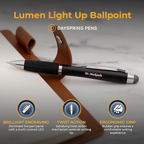 Vista 11 de Dayspring Pens Bolígrafo personalizado Bolígrafo con luz de luz roja. Un regalo personalizado con grabado que se ilumina. Lápiz capacitivo de clic