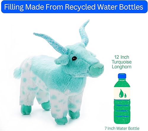 Miniatura 7 de The Petting Zoo Longhorn - Peluche de animal de peluche, regalos para niños, animales salvajes de la vida silvestre, juguete de peluche turquesa