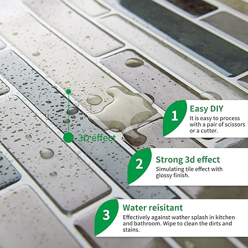 Miniatura 8 de LONGKING - Loseta en muro adhesiva para cocina con diseño de mármol (10 azulejos)