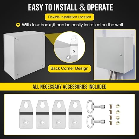 Electrical Enclosure Box, 24''x24''x12'', IP66 Waterproof Steel Junction Box with Lock, Weatherproof Outdoor Electrical Enclosure, Grounding & Mounting Plate