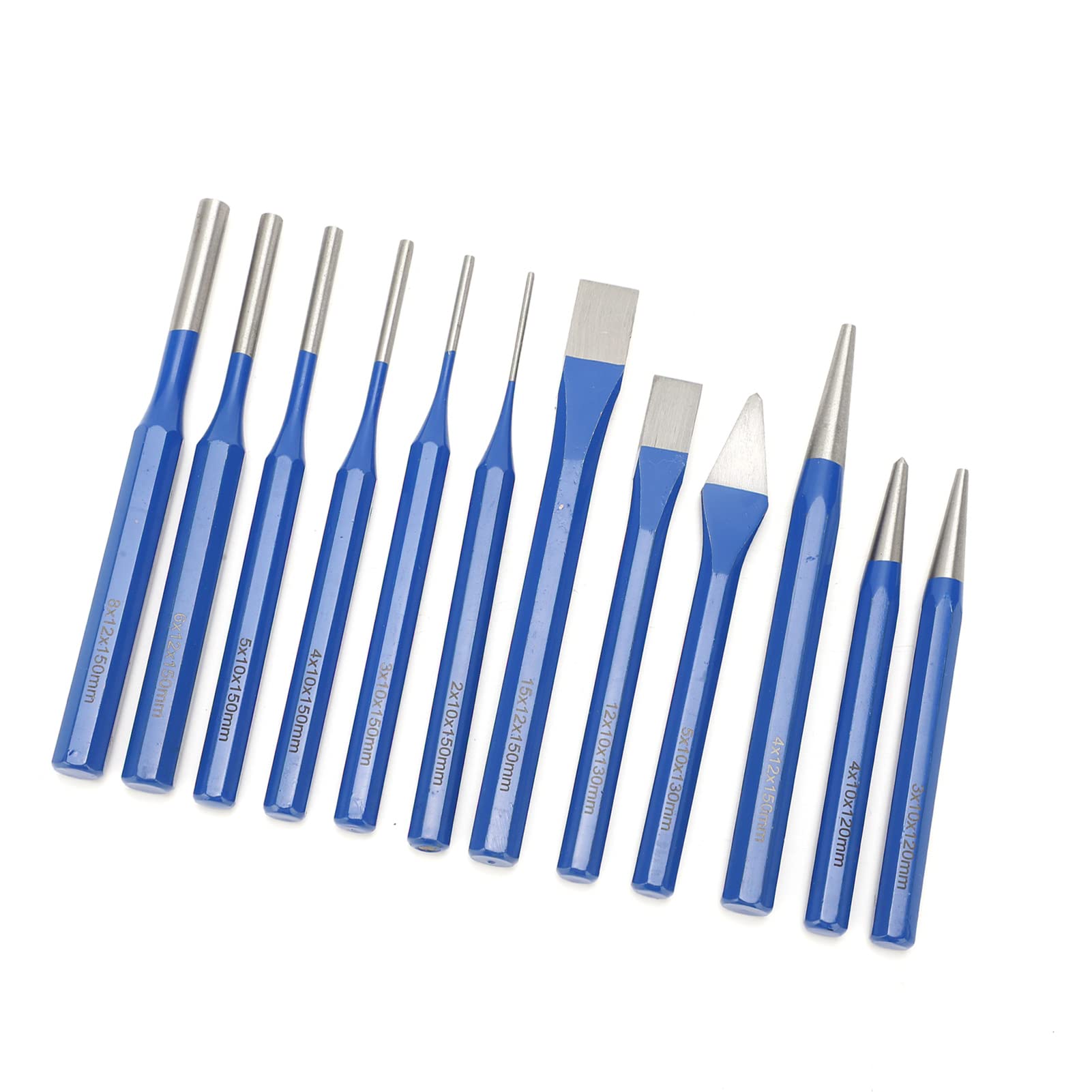 Fafeicy Kit de Punch à Burin de 12 Pcs CRV Tools de Gravure en Acier avec Poignée Bleue pour la Sculpture en Bois en Métal