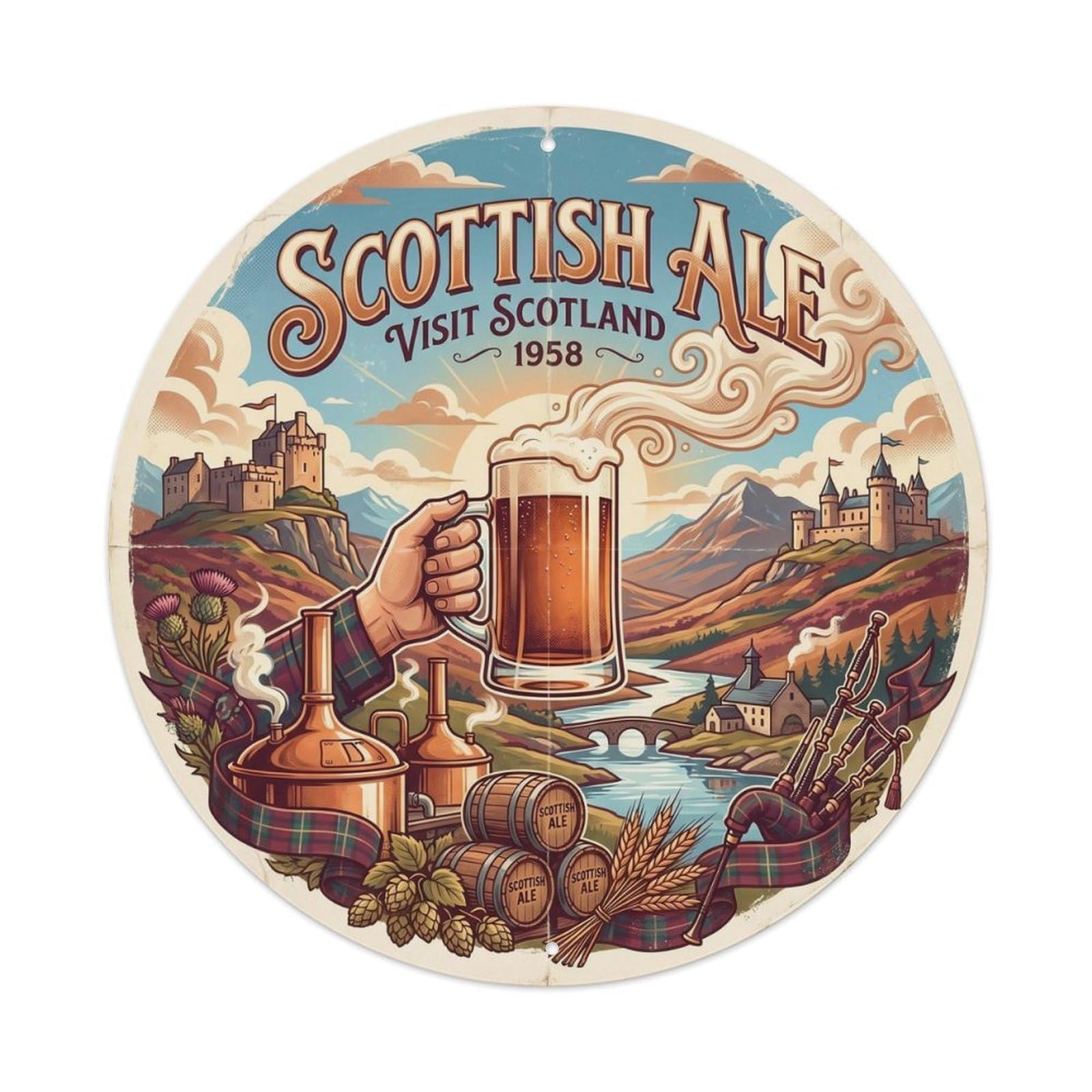 Old School Scottish Ale Malt Tavern Culture Foam Mug Metal Tin Sign