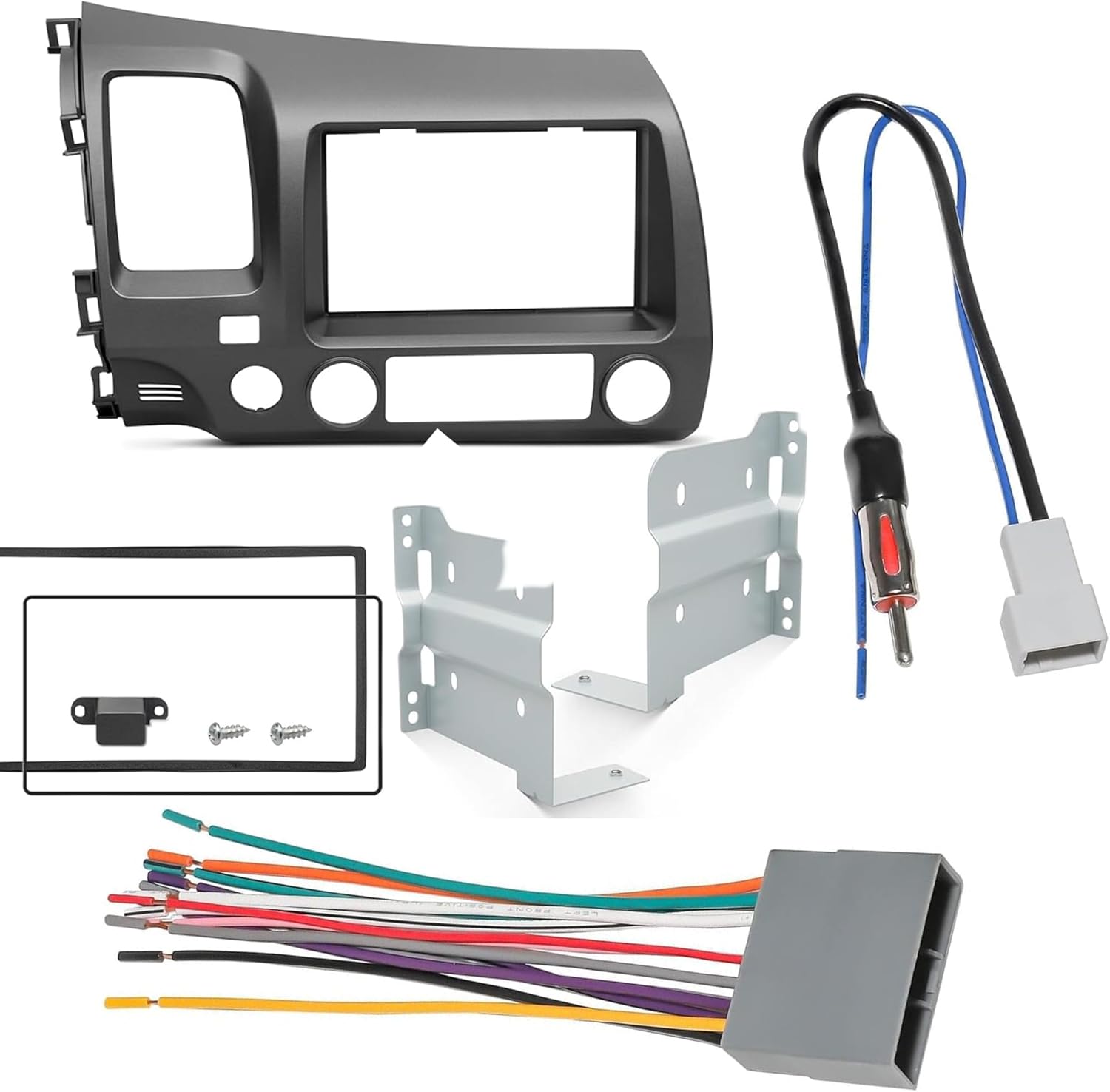 NuIth Double DIN Radio Dash Kits + Radio Wiring Harness Connector for 2006-2011 Honda Civic