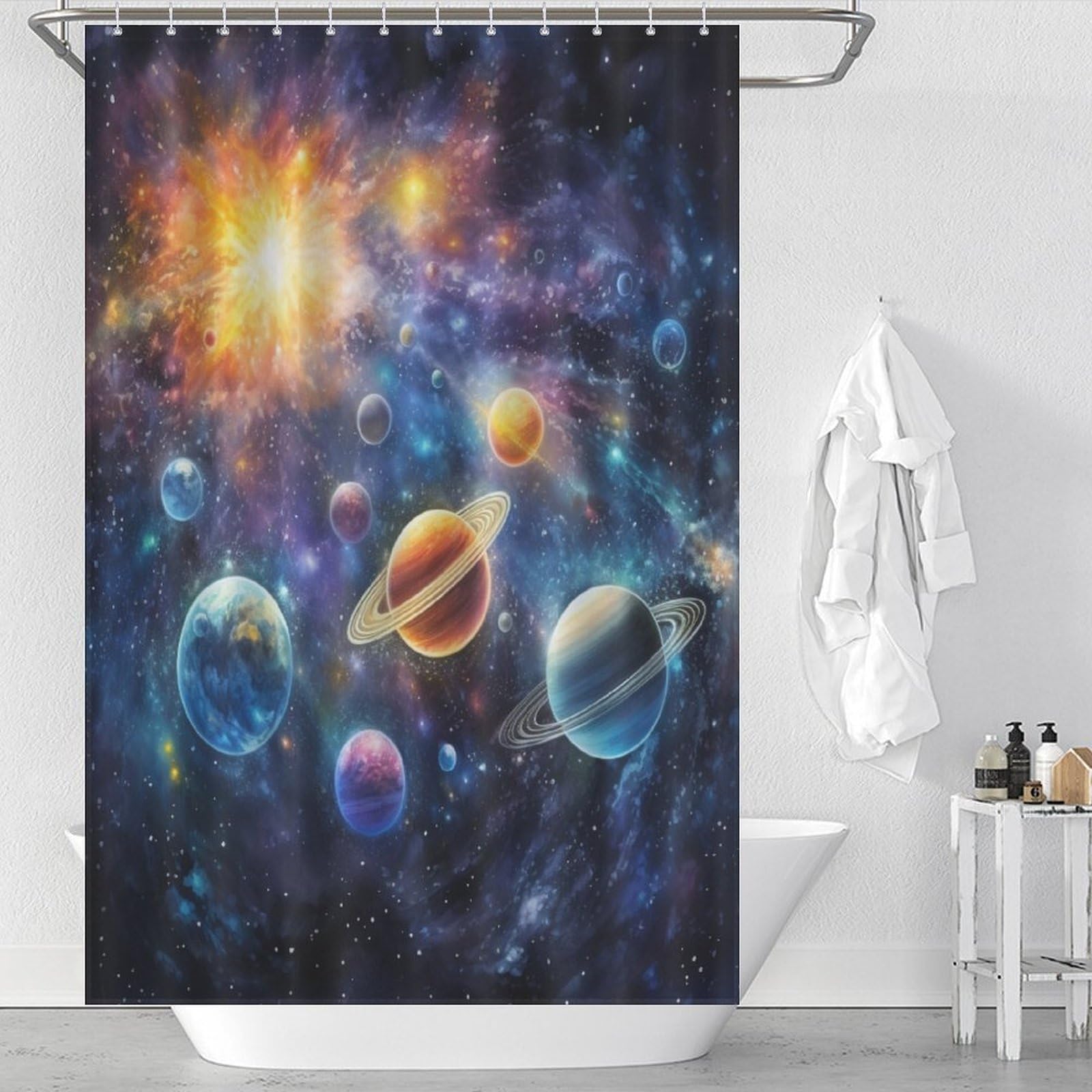 Rideau de douche et baignoire imperméable lavable 122x183cm rideau de bain avec 12 anneaux