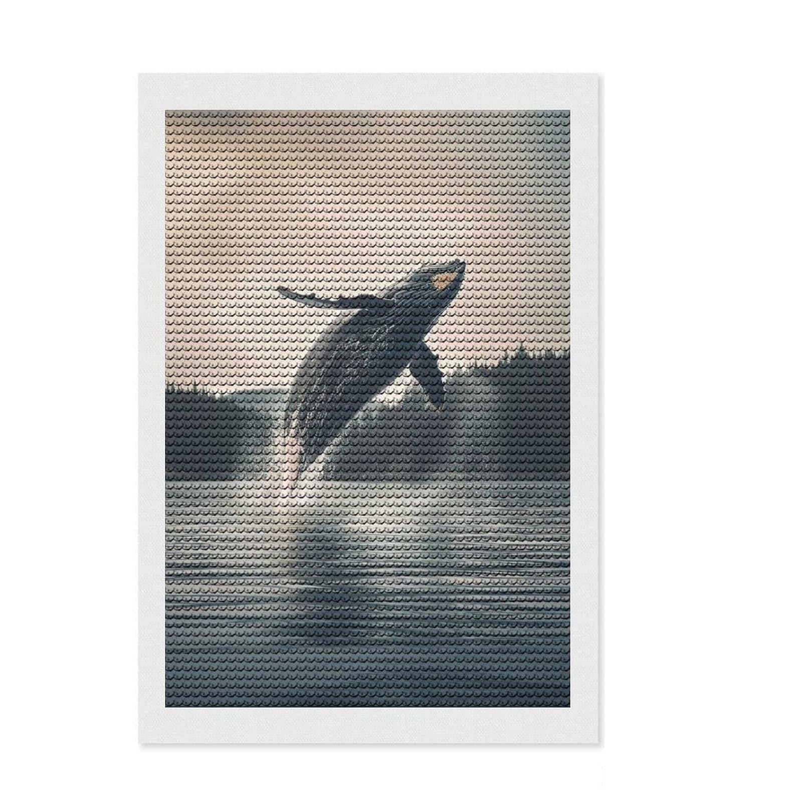 Junmoney Whale Shark Portrait Full Drill Diamond Painting Kit 8"x12", Full Kit Included, Aesthetic Room Decor, for Family Craft Time