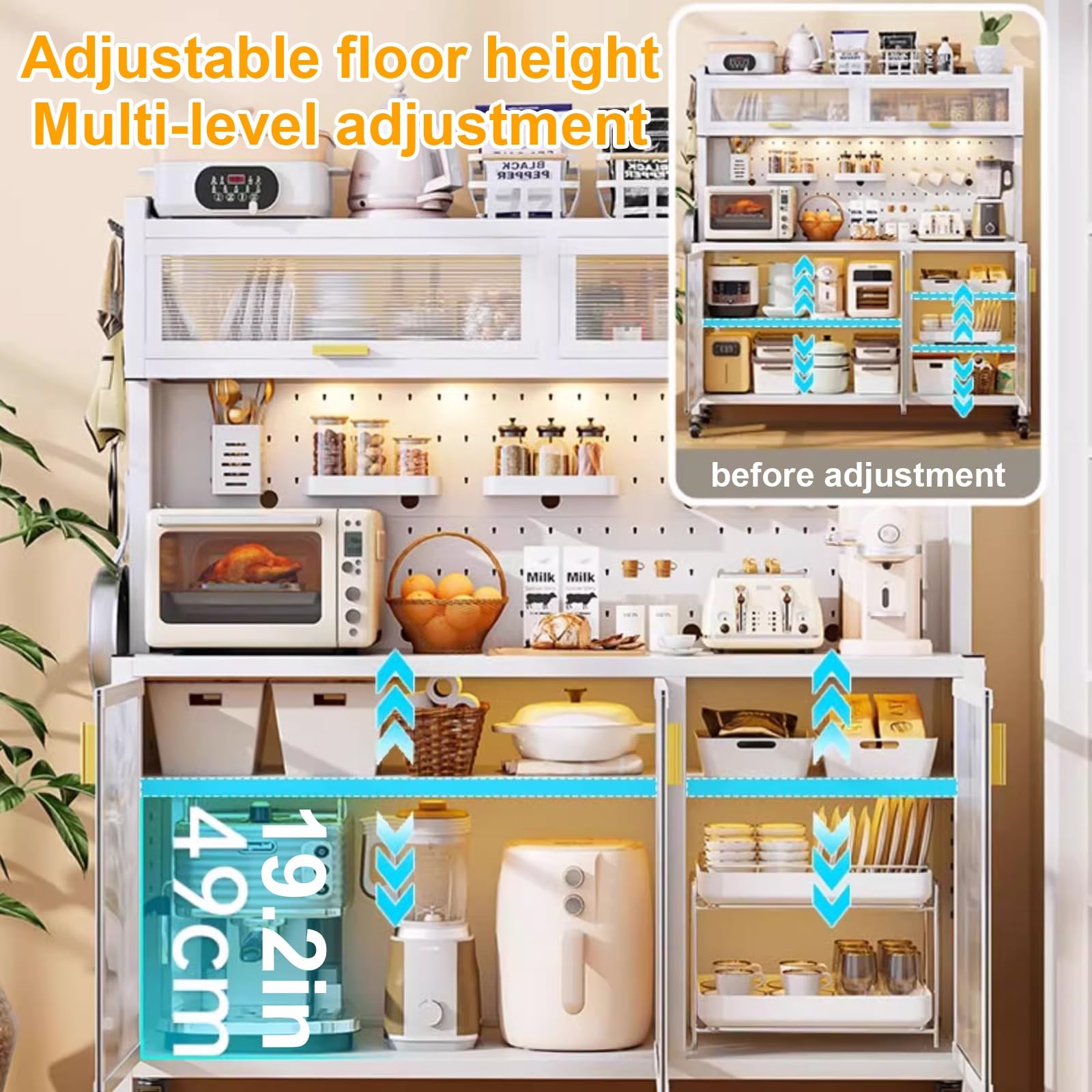 5-stöckiges Küchenregal – freistehendes Bäckerregal und Mikrowellenständer, vielseitiger Arbeitsplatz-Organizer für Zuhause, Küche und Esszimmer, Größe 140 cm