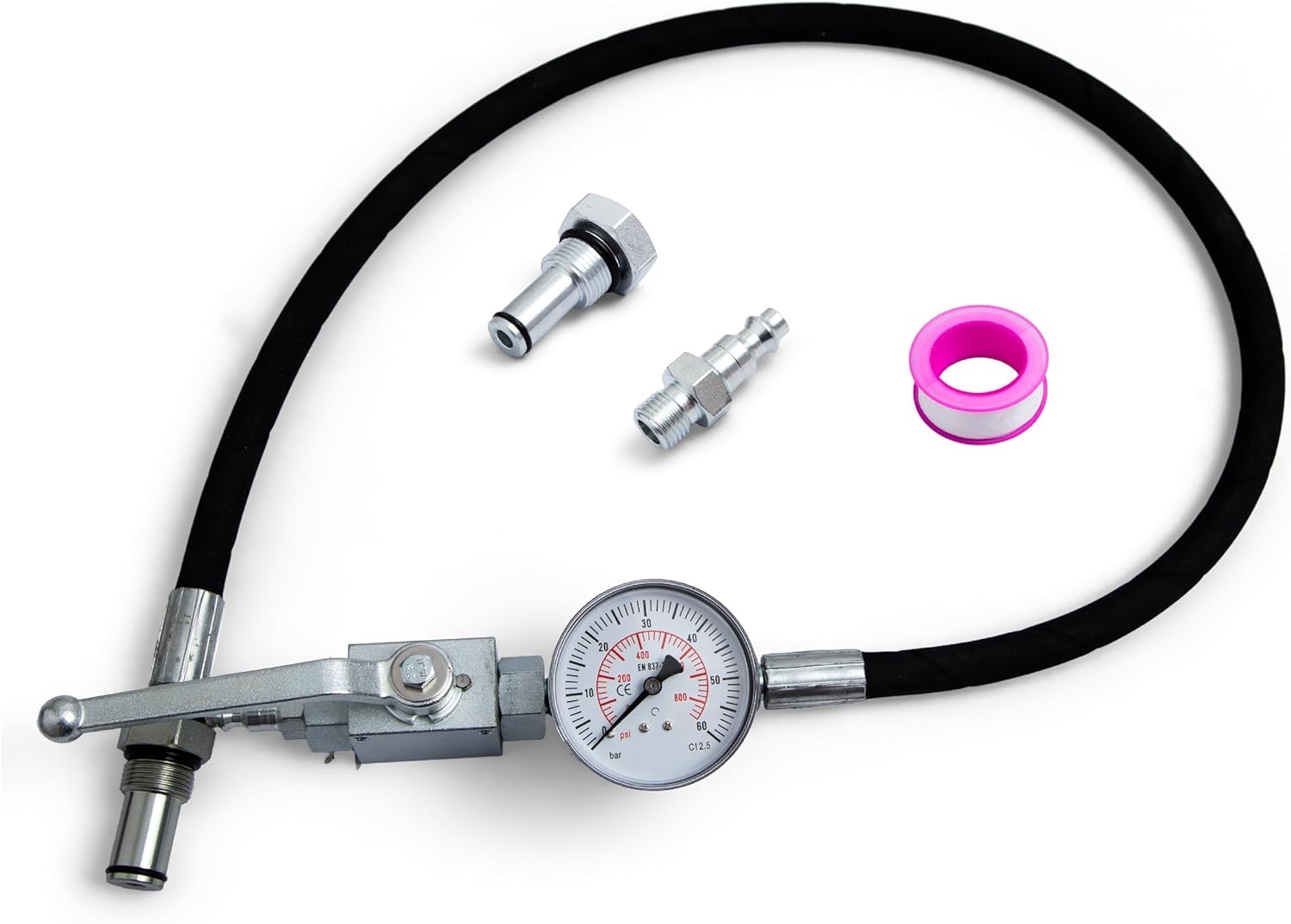 Professional High Pressure Oil System IPR Air Test Tool Kit for Ford 6.0L-7.3L Powerstroke Diesel, Silver Steel Construction, Diagnostic Equipment with Pressure Gauge