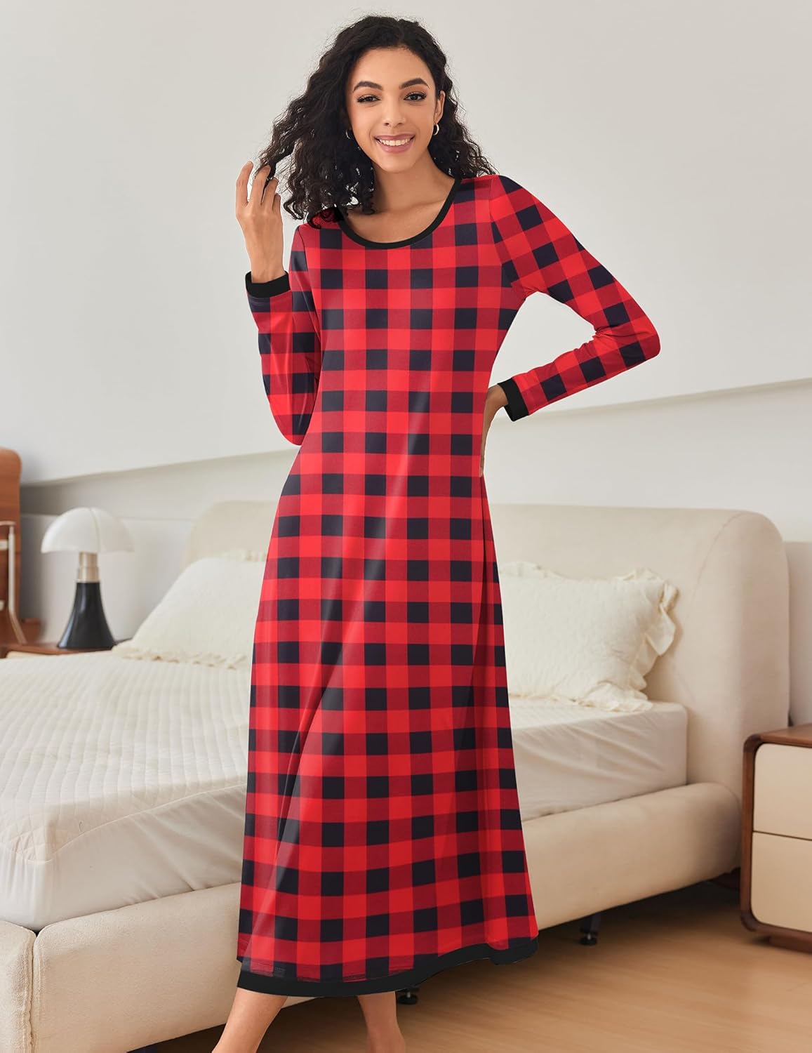 Ekouaer Nightgown Women Long Sleeve Sleepwear Full Length Long Nightshirt Soft Loungewear S-4XL - Image 3