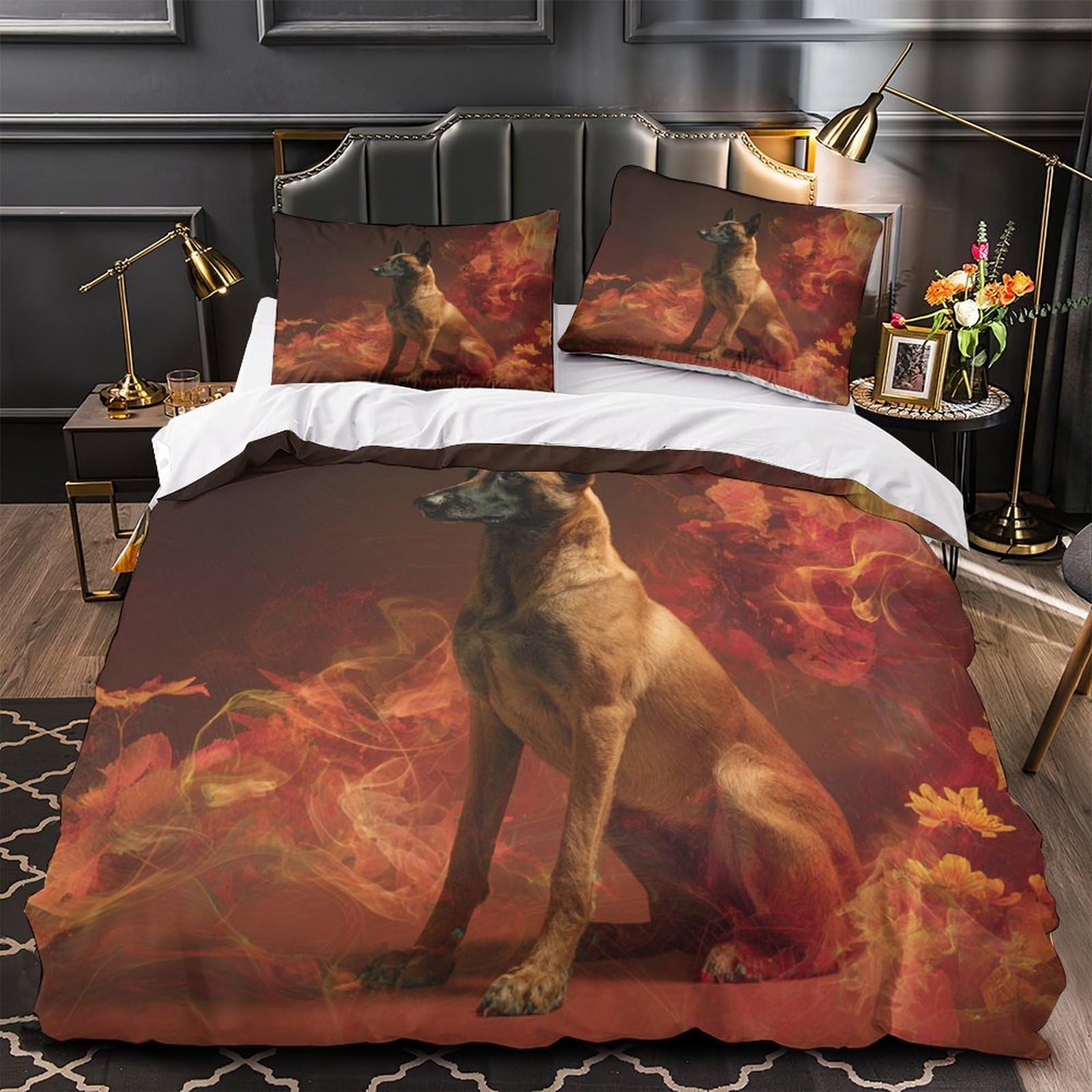 Parure de lit chien 3D idéale pour chambre d'amoureux