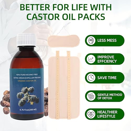 Miniatura 5 de FUNESS Kits de aceite de ricino - Paquetes de aceite de ricino para desintoxicación hepática, envoltura de aceite de ricino, contiene un paquete de