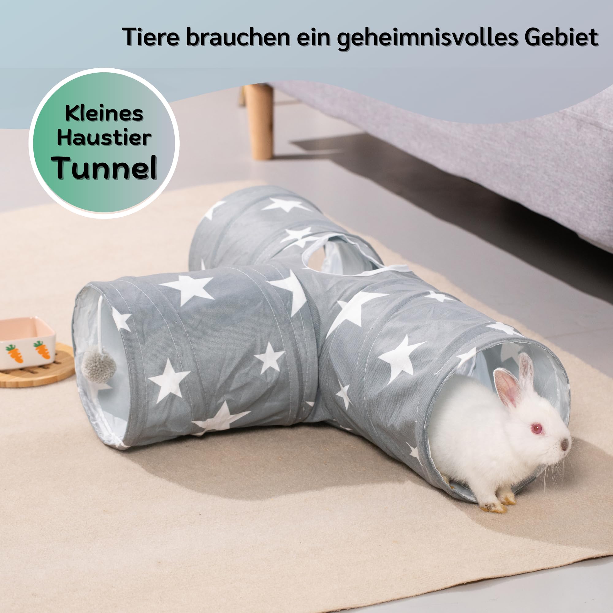 JanYoo Bunny Tunnel 3 voies pour lapin et cochon d'Inde - Tunnel de jeu pliable pour petits animaux - Jouet d'activité pour petits animaux