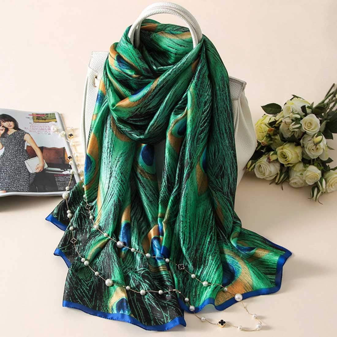Silk Feeling Long Satin Scarf Fashion Beach Scarf Shawl Check Style Sunscreen Shawls Wraps-Lightweight Pattern - Image 5