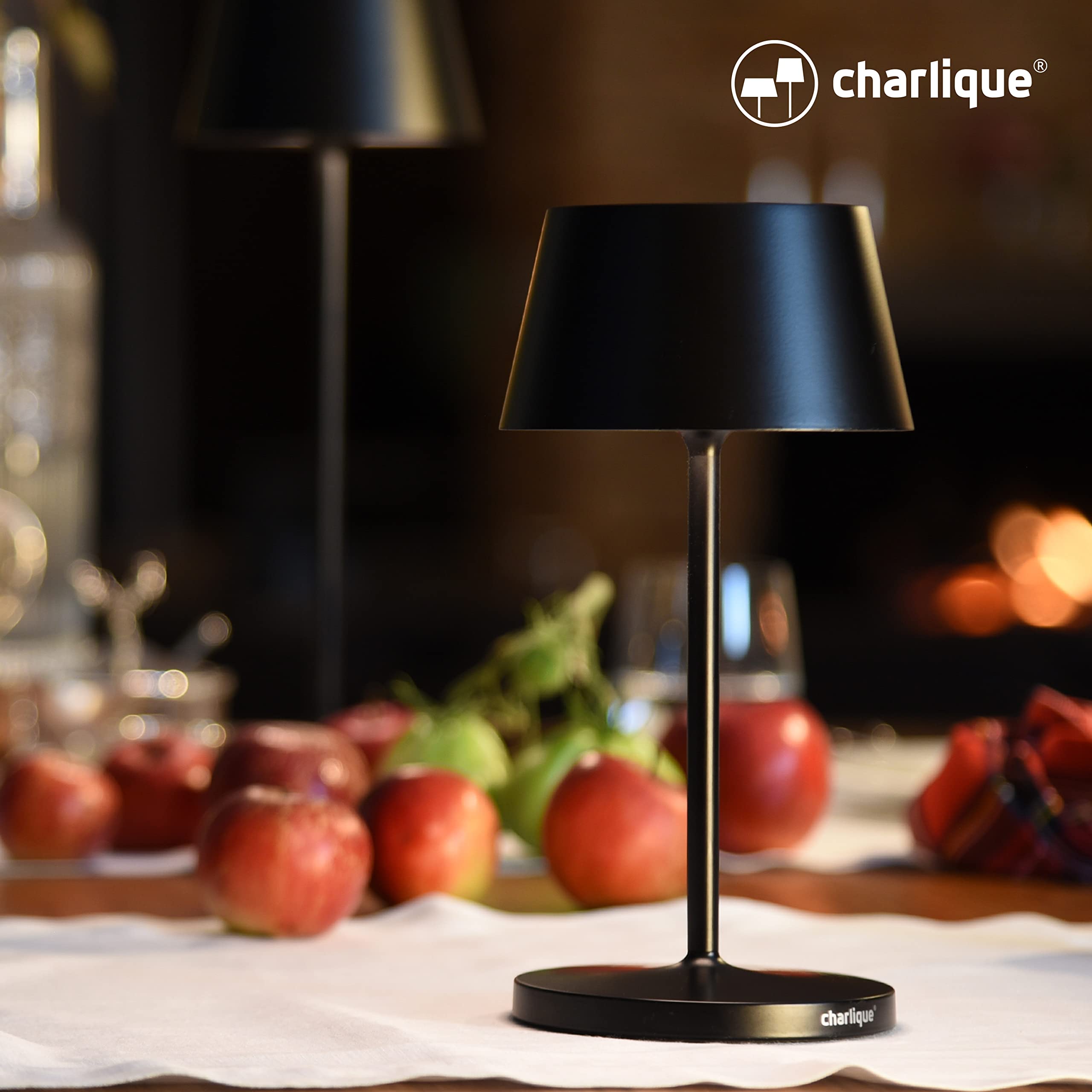 Dinner Light 2 mini - pequeña Lámpara mesa LED recargable en color negro, regulable sin niveles, con batería extrafuerte, carga por USB, efecto de luz blanca cálida