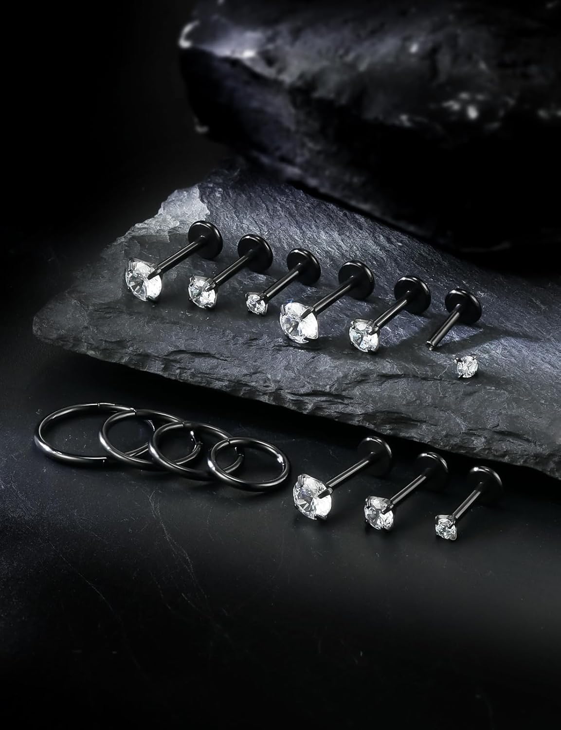 18G 16G Internal Thread Flat Back Earrings Nose Studs 316L Surgical Steel Tragus Forward Helix Conch Cartilage Lobe Earrings Stud Medusa Labret Lip Ring Piercing Jewelry Hoops For Women Men - Image 3