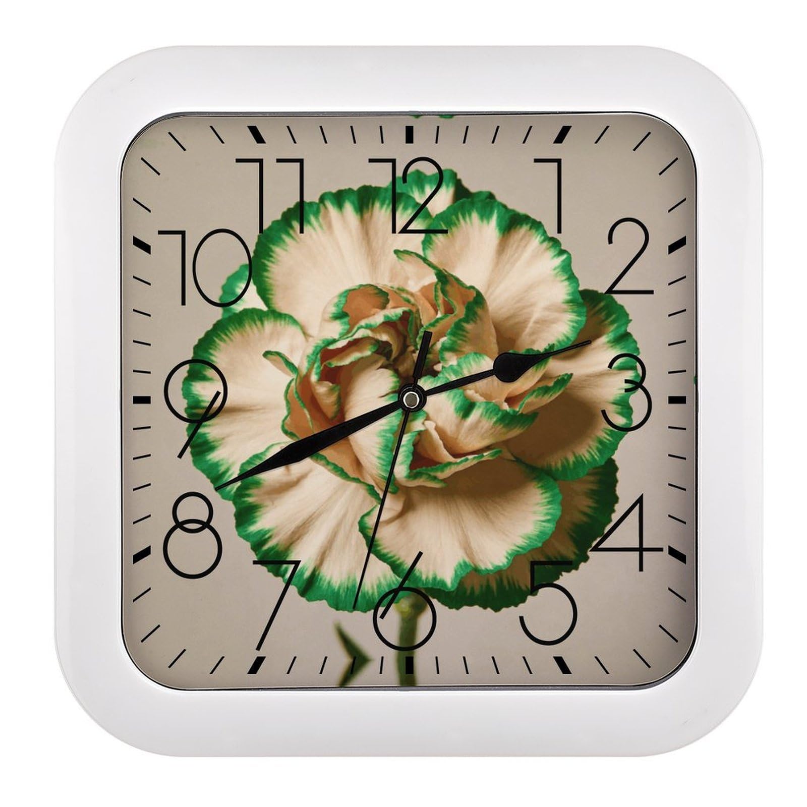 Horloge murale carrée Green Edge beige 25,4 cm silencieuse à pile