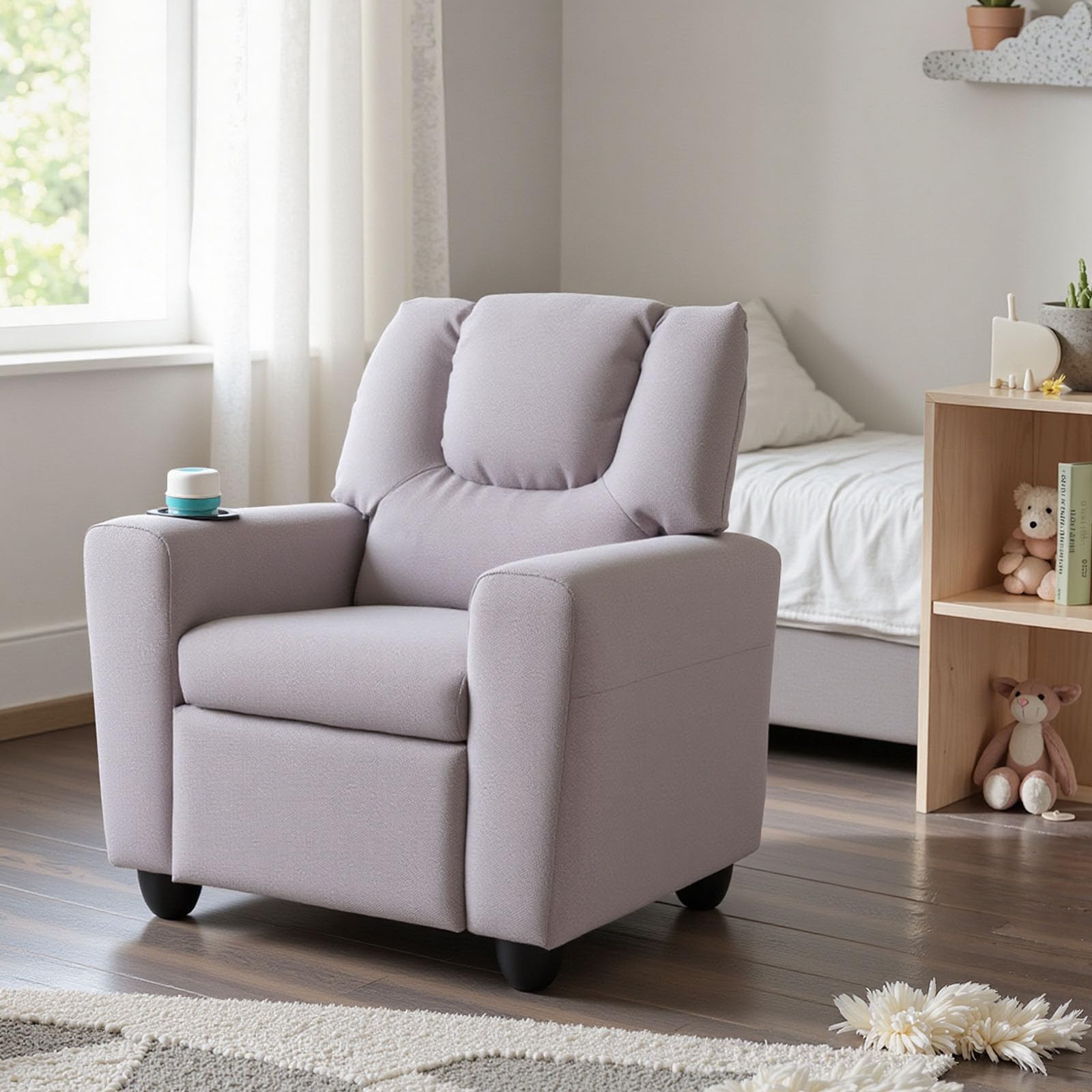 LIFEZEAL 2 in 1 Poltroncina Reclinabile per Bambini, Poltrona Bambinicon con Poggiapiedi Regolabile e Porta Bicchiere, Divano per Bambino Bimba, Ragazzi 3+ Anni, per Camerette e Sala Giochi (Grigio)