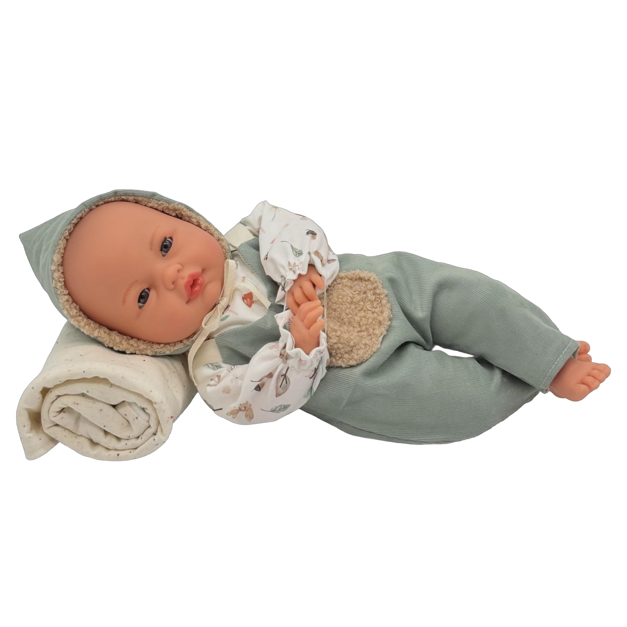 Roma Lalka Fern, lalka płacząca interaktywna dziecko, z magnetycznym smoczkiem, miękkie ciało winylowe, 37 cm, ręcznie malowane, ruchome oczy, okładka w zestawie, wyprodukowana w Hiszpanii