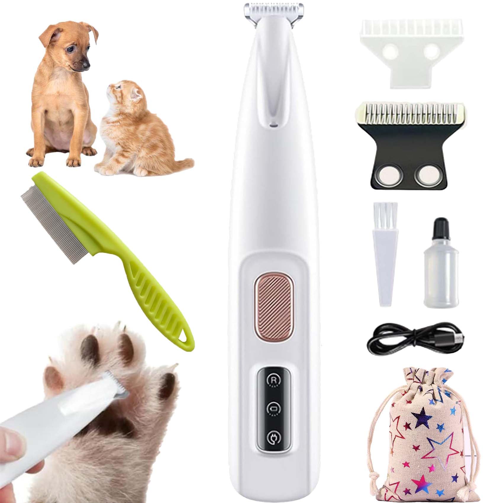 Qsrsjcq Electric Dog Trimmer with LED Light, Rechargeable Low Noise Pet Hair Clipper