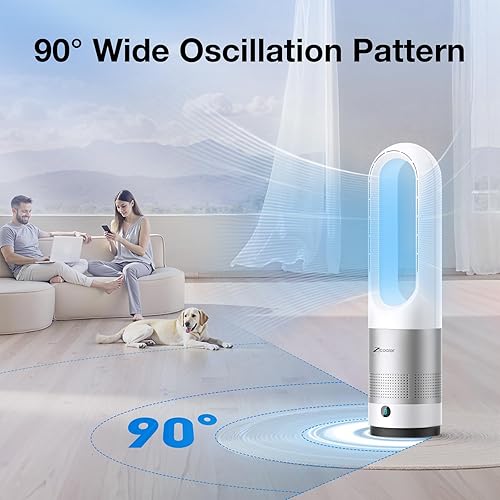 Miniatura 5 de Zicooler Ventilador sin aspas para dormitorio, ventilador de torre oscilante silencioso de 22 pulgadas con control remoto, 8 velocidades, gran