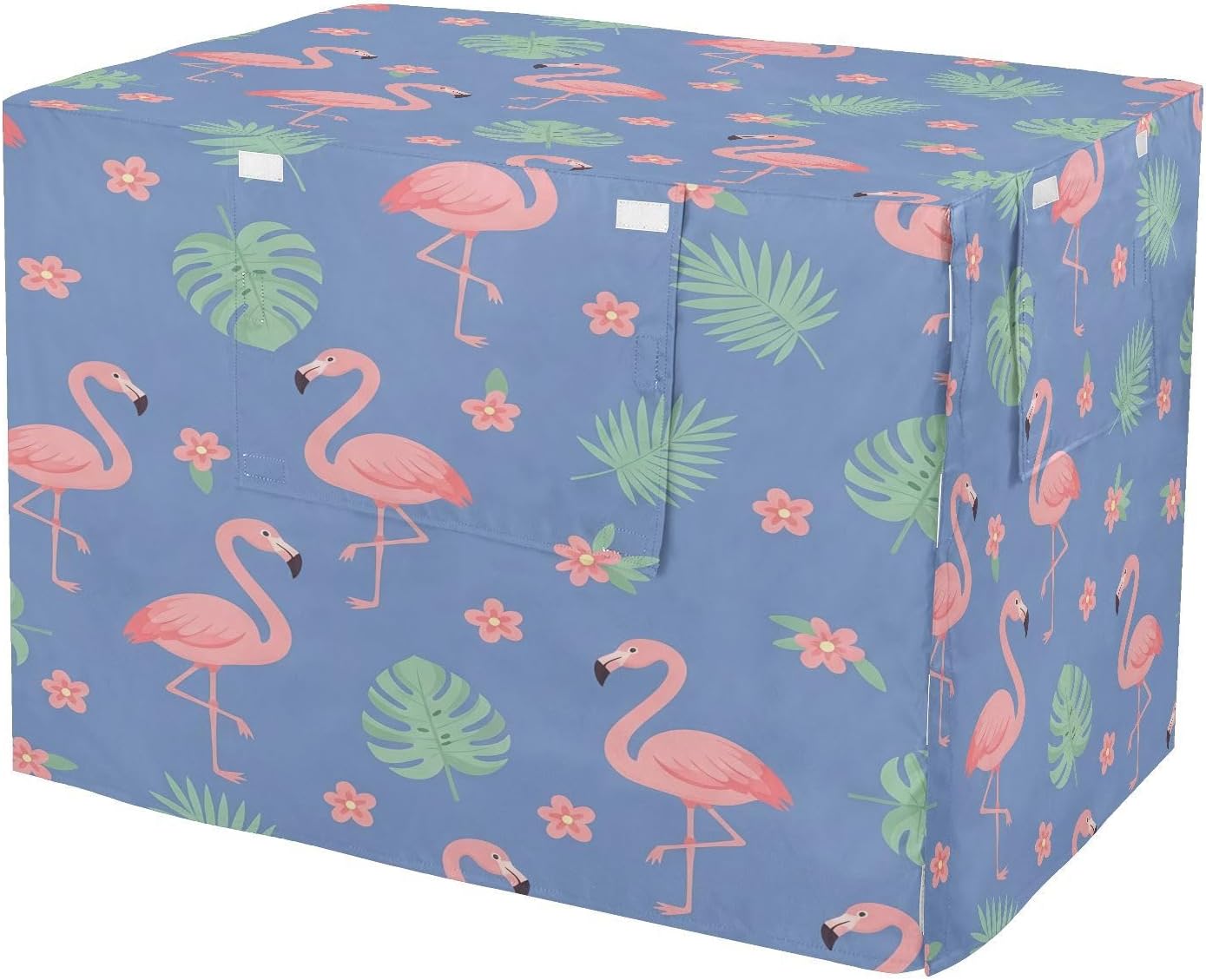 Cute Flamingos Dog Crate Cover 600D Oxford Pet Kennel Cover with Mesh Window for Dog Cages, Windproof Waterproof Machine Washable, 48"x30"x33"