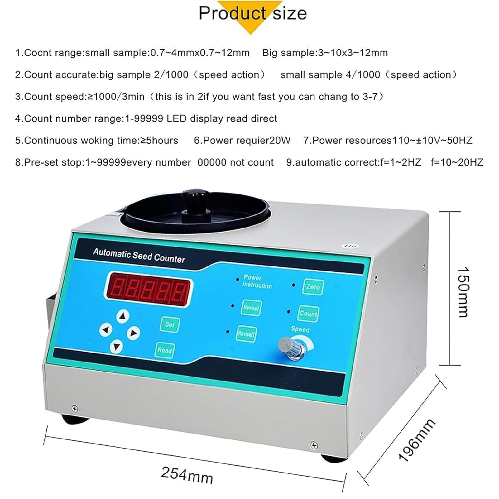 Automatische Zählmaschine, Mikrocomputer-Zählinstrument, elektrischer Reissamenzähler, elektrischer Samenzähler mit LED-Anzeige, Zählgeschwindigkeit 1000 Stück/3 Min, for Reissamen, Sojabohnen, Mais