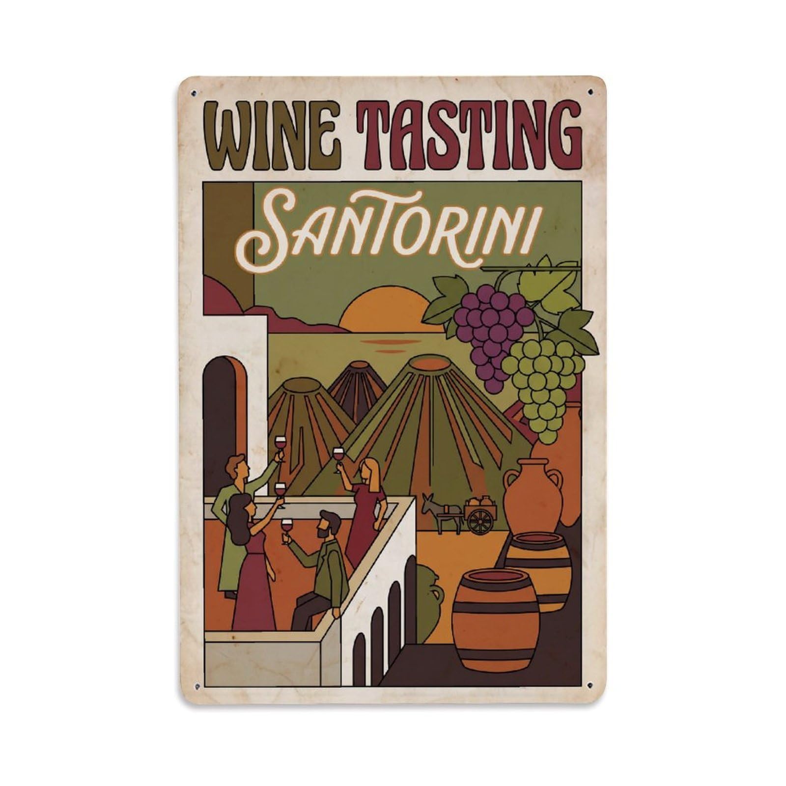 Este 8X12inch Style Vintage Travel Santorini Wine Tasting Metal Tin Sign