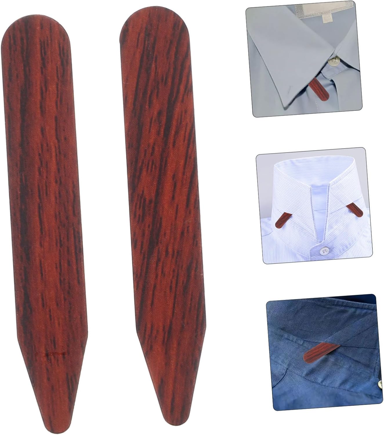 2pcs Shirt Collar Stays Versatile Collar Support Inserts for Dress Shirts Easy to Use and Secure Deep Wood Grain Design No Curl Warping for Men
