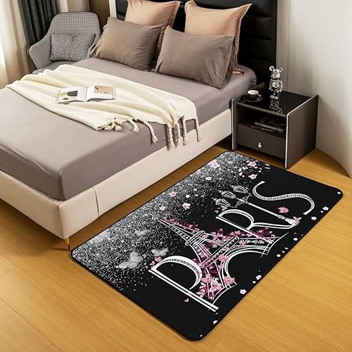 Miniatura 8 de Alfombras decorativas de París para sala de estar, alfombra decorativa con purpurina plateada, alfombra de área de la Torre Eiffel de Francia para