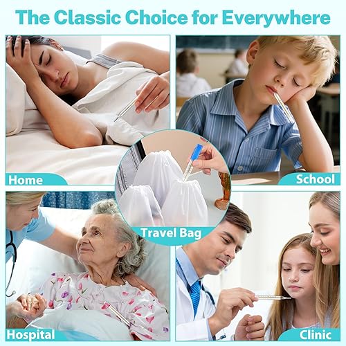 Miniatura 8 de 3 unidades de temperatura oral de vidrio para adultos y niños, indicador preciso de fiebre de las axilas de doble escala ℃ y ℉ con funda, medición