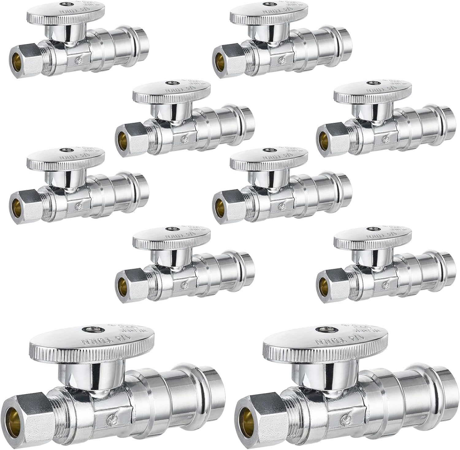 10-Pack HeSun Straight Stop Valve, 1/2" Copper Press x 3/8" OD Compression Straight Stop, 1/4 Turn PEX Shut Off Valve for Bathroom(VALVE397)