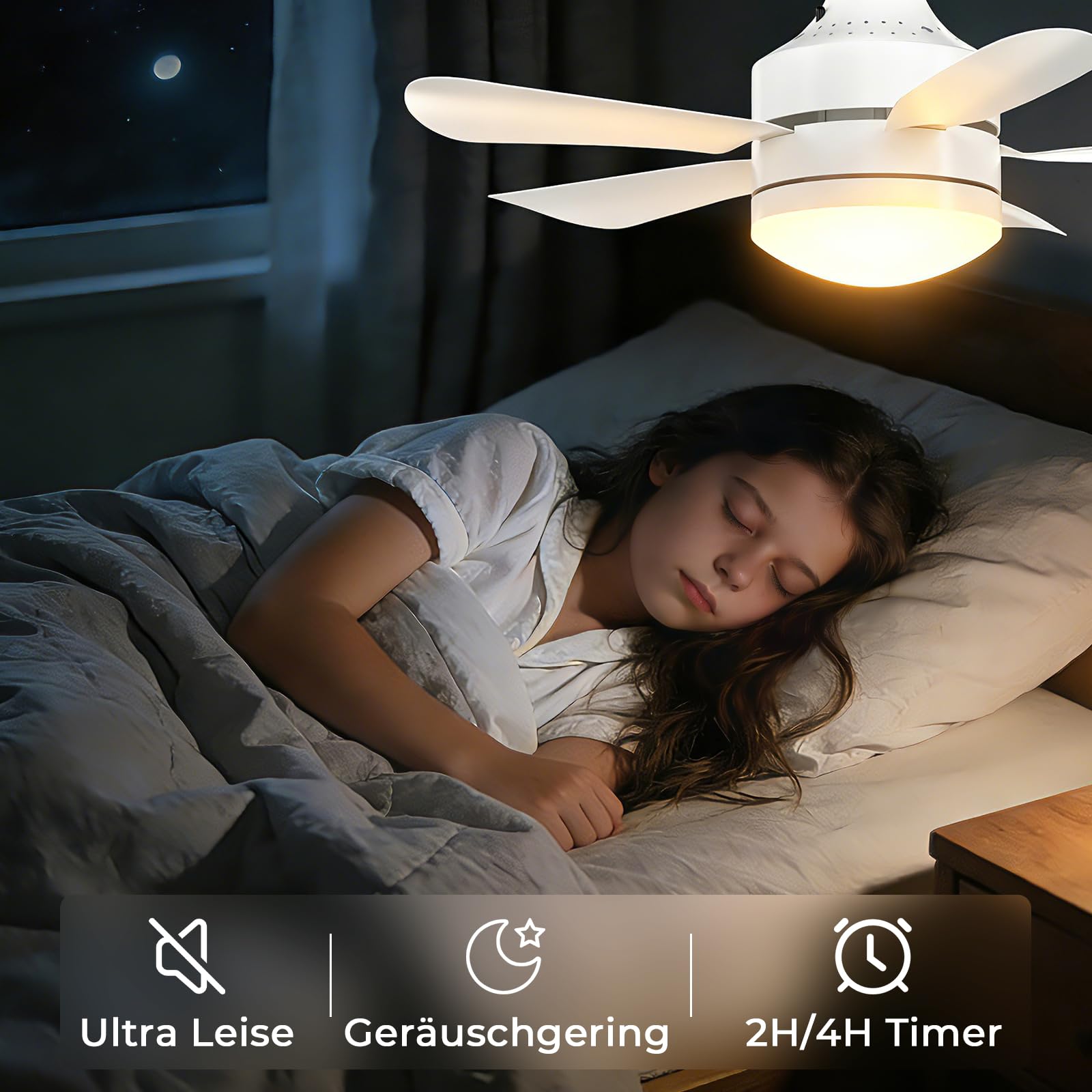 Ventilateur de plafond avec lumière et télécommande – Lampe de plafond avec ventilateur, silencieux, CRI≥85, 45 cm, minuterie, 3000K-6500K dimmable LED – pour chambre, salle à manger, salon
