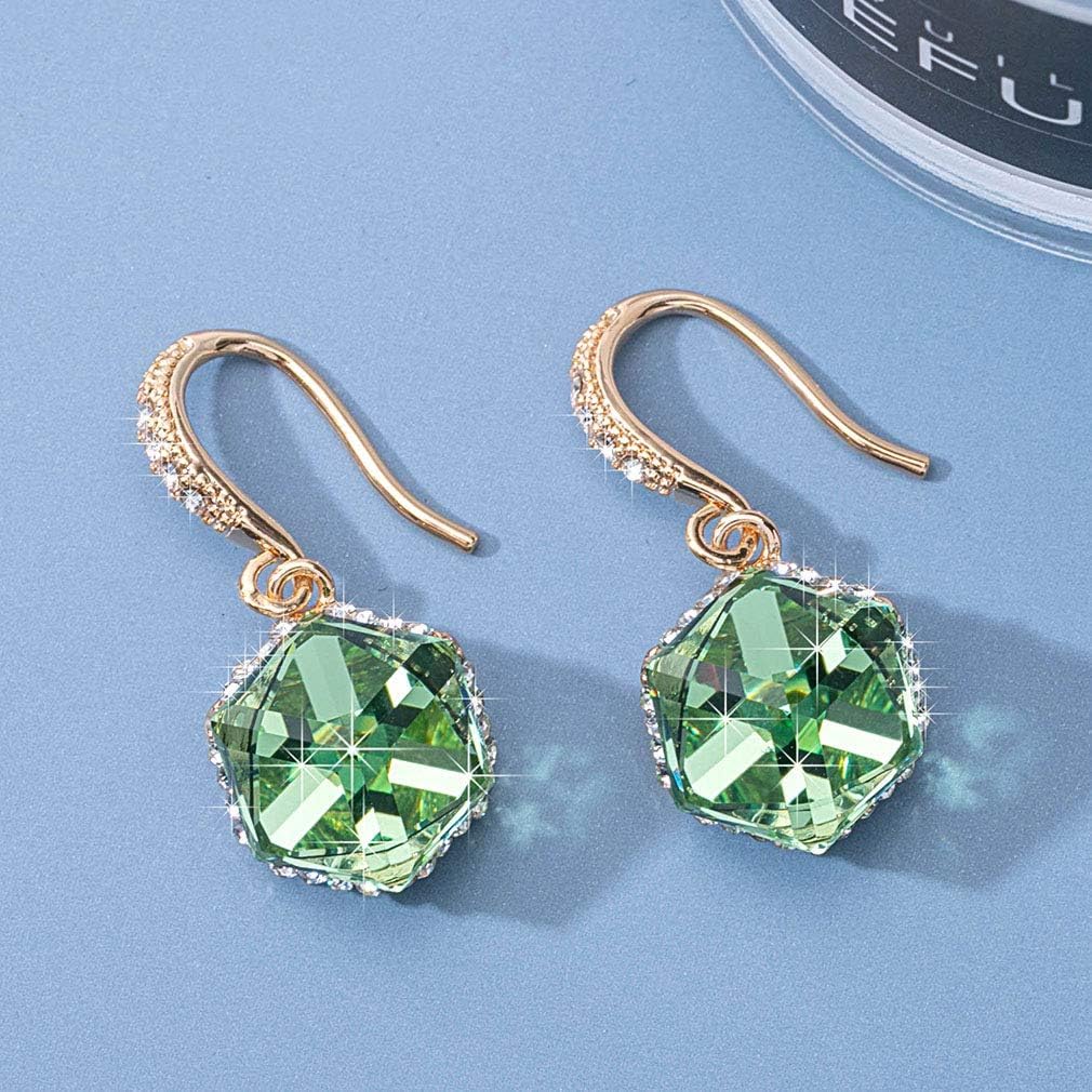 Austrian Crystal Cube Drop Dangle Earrings for Women 14K Gold Plated Hypoallergenic Jewelry - Image 5