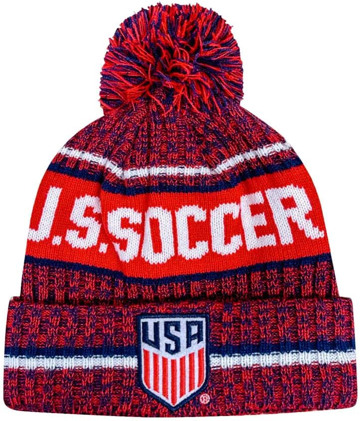 Icon Sports U.S. Soccer Adult Identity Unisex Pom Beanie - Home Red