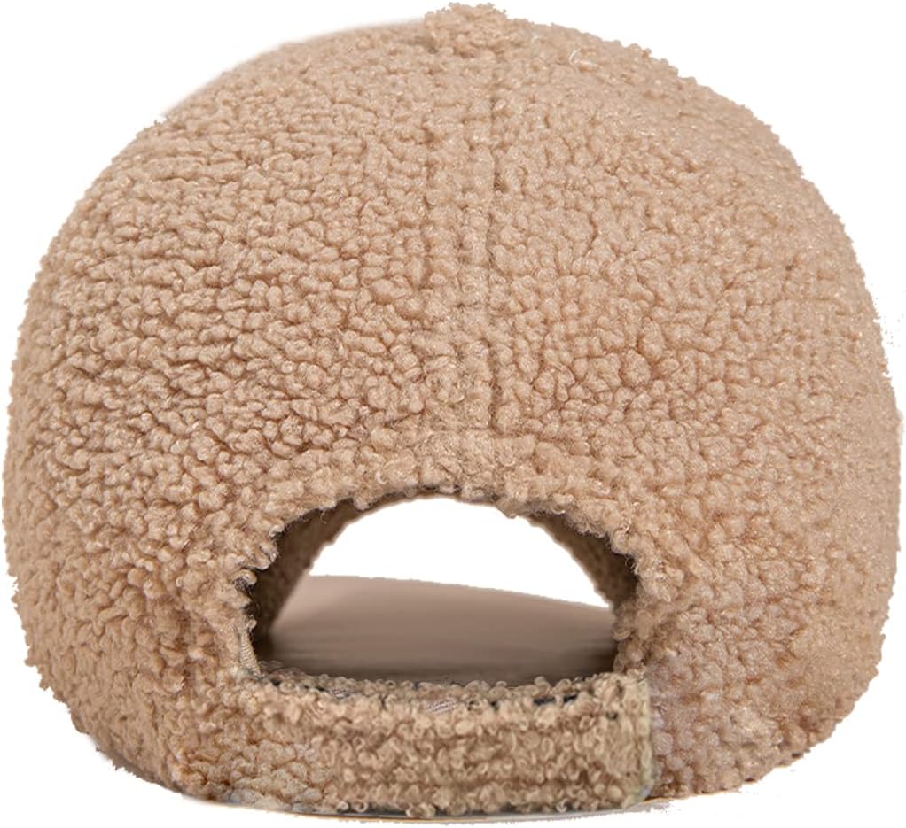 Winter Baseball Cap for Women Lamb Wool Solid Color Warm Golf Hats for Outdoor Travel Adjustable Hat - Image 4