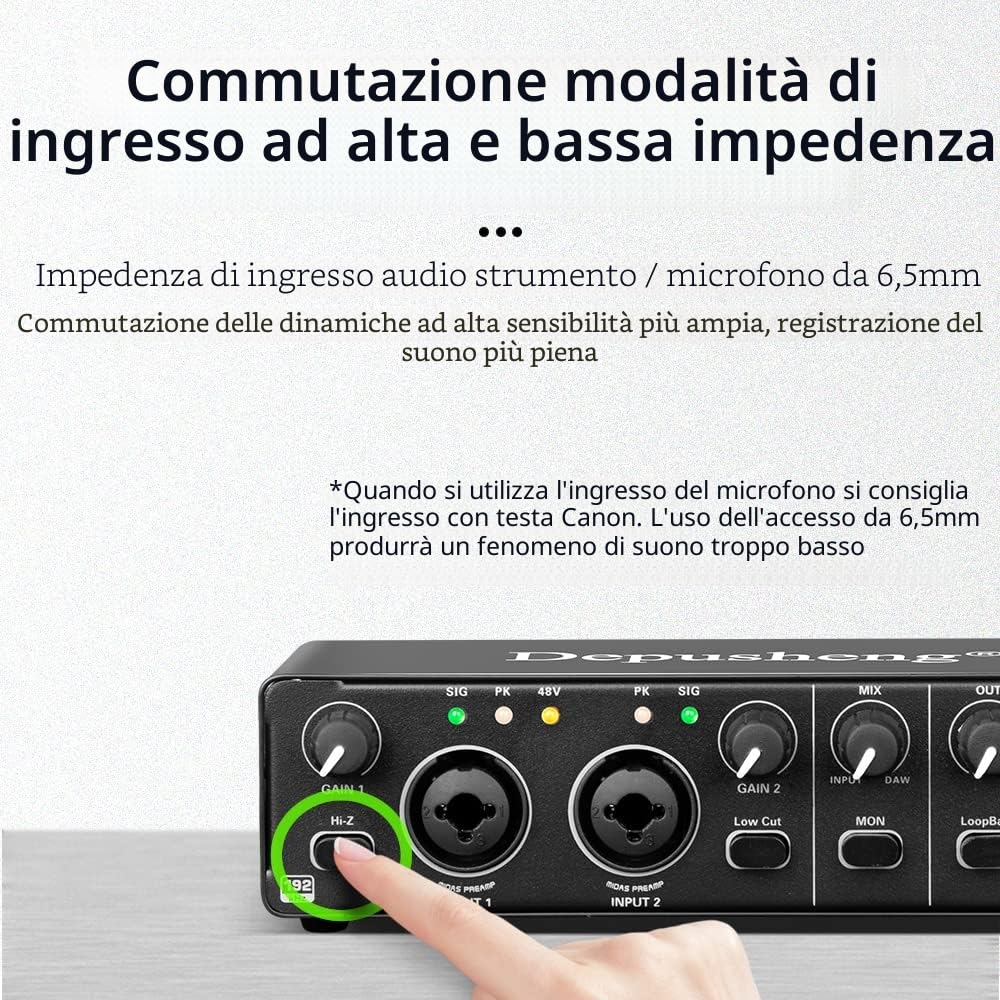 Depusheng RX2 USB interfaccia audio computer registrazione scheda mixer audio, per home studio, può collegare un microfono a condensatore 48V, registrazione chitarra