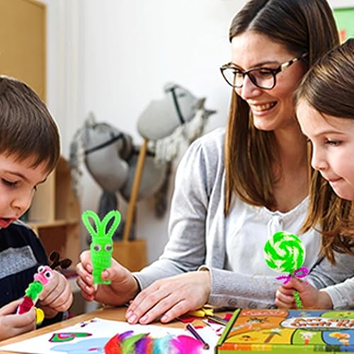 Miniatura 7 de Caydo 200 piezas de limpiapipas de color verde fluorescente para manualidades, tallos de felpilla flexibles para niños, proyectos de manualidades y