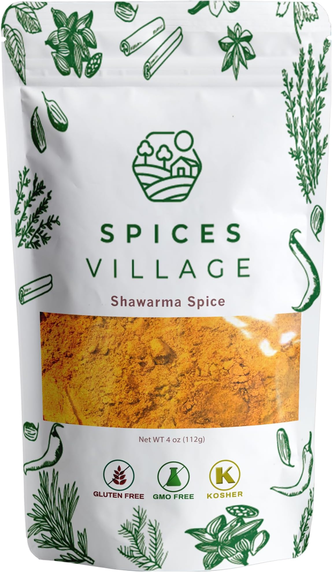 SPICES VILLAGE Shawarma Seasoning, Shawarma Spice Blend, 4 oz, Kosher, Gluten Free, Non GMO, Shawarma spice, Resealable Bulk Bag