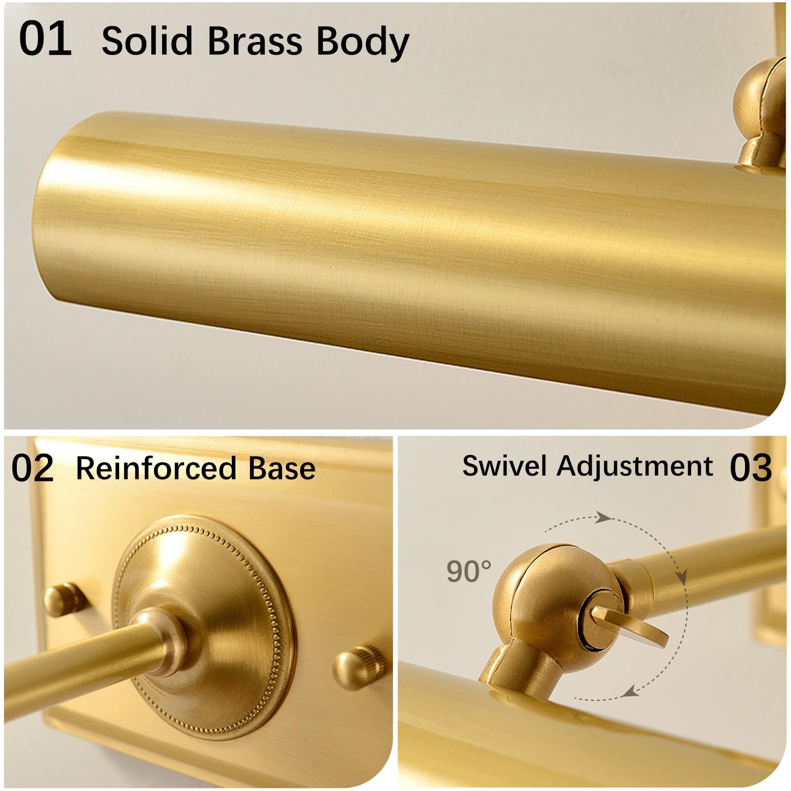 Intage Lámpara de pared de latón for cuadros, lámpara de arte ajustable de 15,7 pulgadas con casquillo E14
