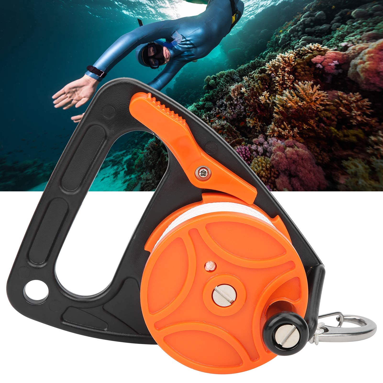 Naroote White Abs+Plastic Diving Line Wheel, Diving Large Ratchet Reel Diving Ratchet Reel 150Ft Dive Reel For Diving Equipment Wreck Diving Underwater Diving/Cave Drift Diving(Orange)