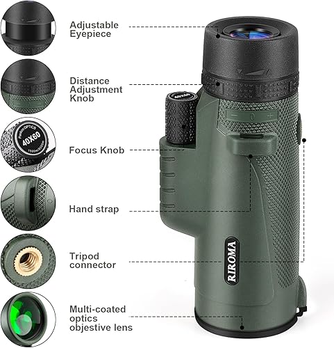 Miniatura 2 de RIROMA Telescopio monocular de 40 x 60 con soporte para teléfono inteligente y trípode, monoculares compactos de prisma de potencia 2022 para