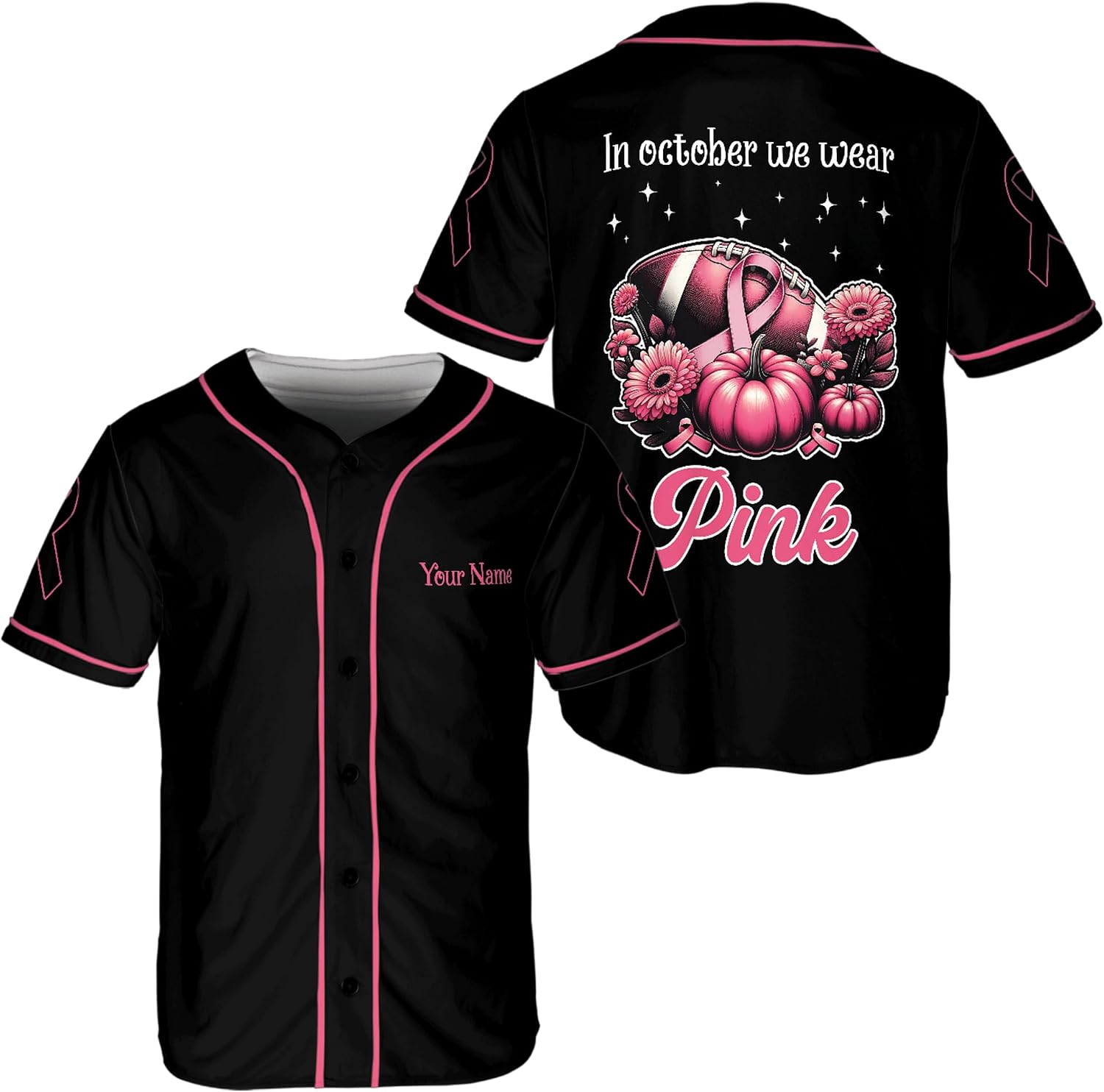ThuhaTree Store Personalized in October Breast Cancer Awareness Baseball Jersey XS-5XL, Womens Breast Cancer Baseball Jersey Multicolor
