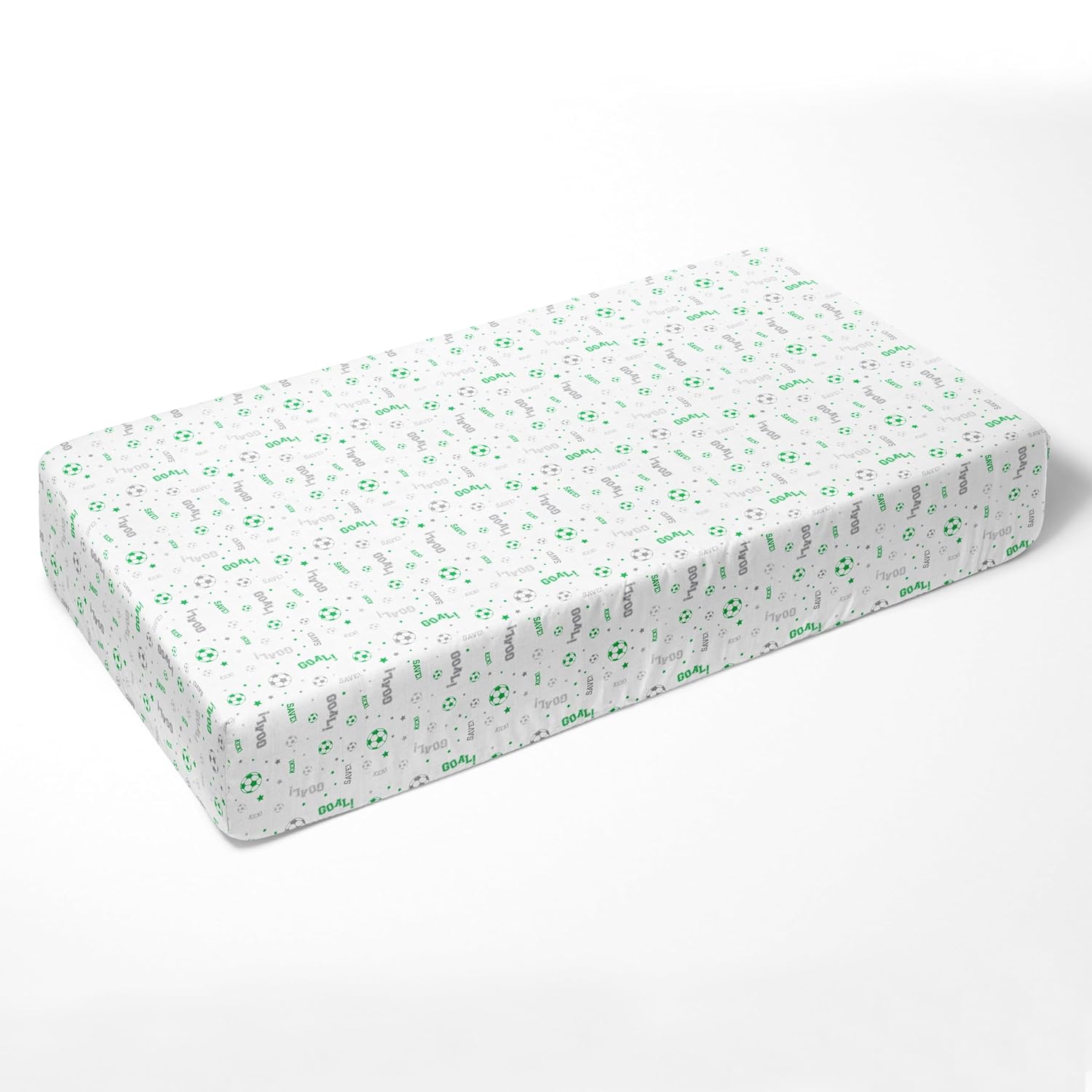 Bacati - Sports Silky Soft Breathable 100% Cotton Muslin Baby Crib Fitted Sheets - Fits Standard 28 x 52 x 5 Crib & Toddler Mattresses (Green/Grey Soccer)