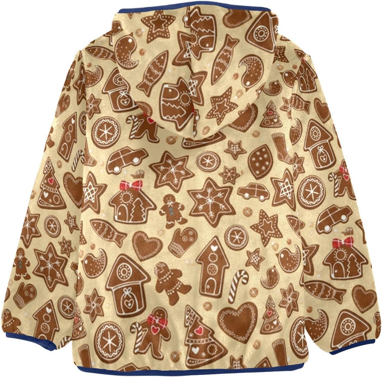 Gingerbread Cookie Pattern Toddler Boy Zip Up Jacket Boys Winter Coats Plush Lined Navy Blue Baby Boy Girl Clothes